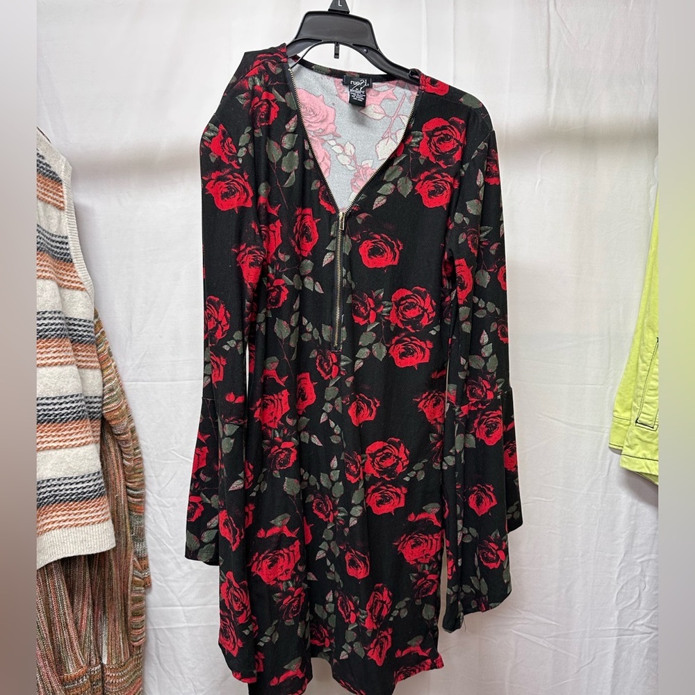 Rue21 Black Midi Dress with Red Rose Print